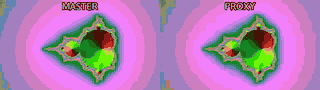 Proxy vs. master, shown at the same size